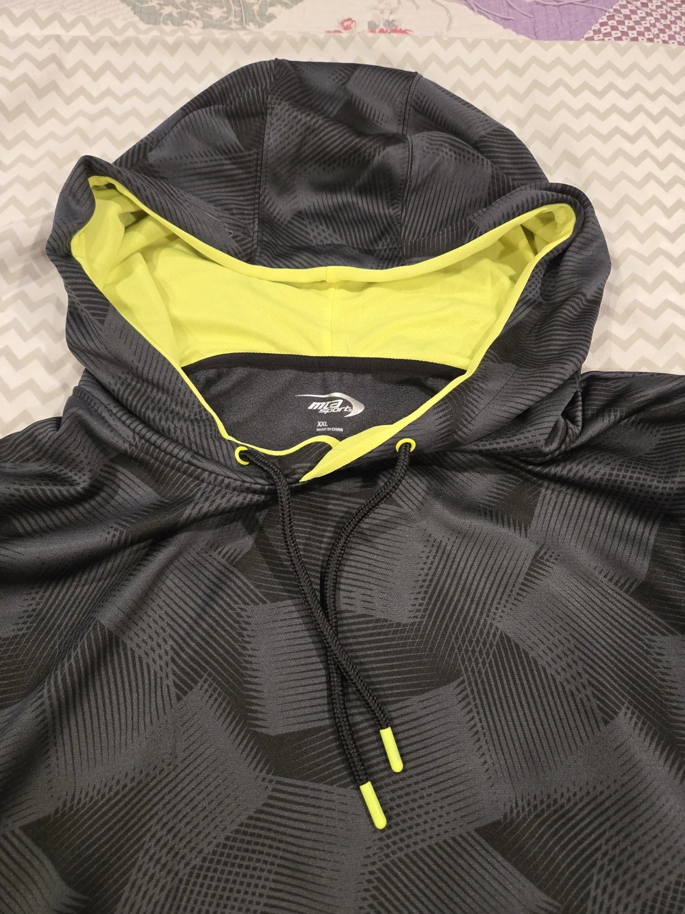 MT Men's Black Geometric Performance Hoodie with Neon Yellow Lining